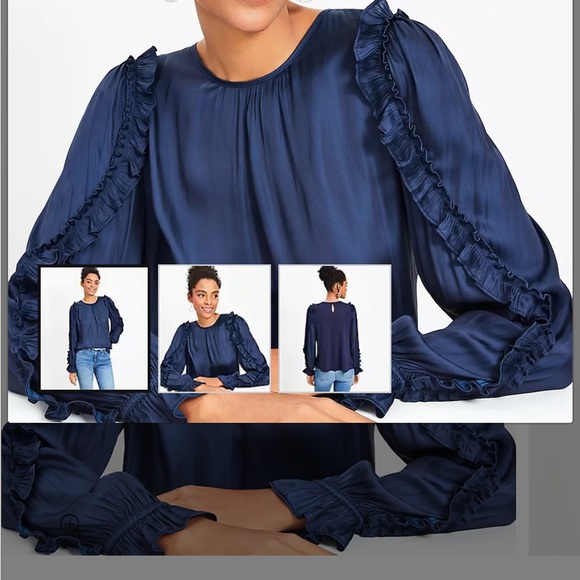 Mixed Media Ruffle Sleeve Top deep space blue - Picture 4 of 5